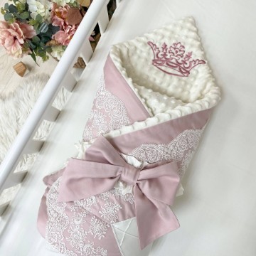 Paturica bebe din satin si tesatura minky Classic Roz